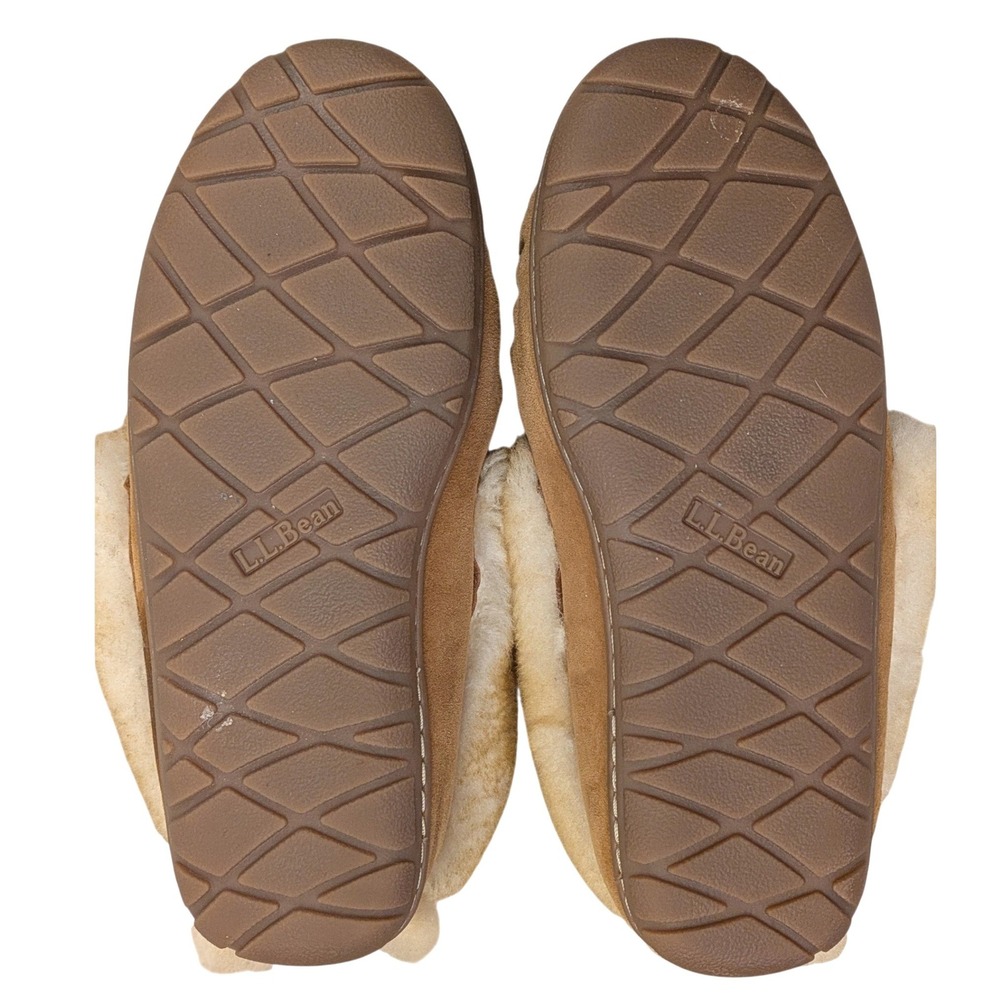 LL Bean Wicked Good Moccasins Women 9 Medium Tan Suede Shearling Slippers 130484 - Picture 6 of 6